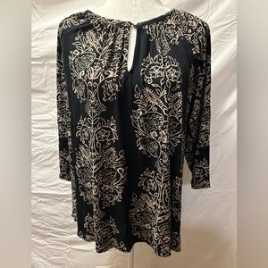 Lucky brand 1X blouse black and tan with 3/4 sleeves
